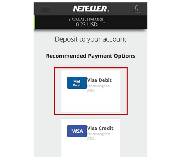 Lựa chọn loại thẻ Visa nạp tiền vào Neteller