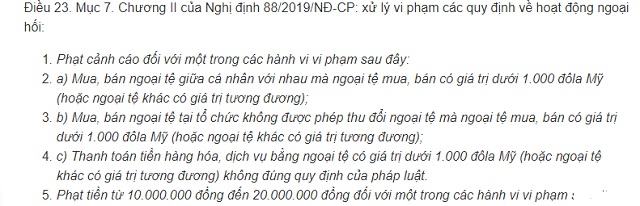 Quy định của pháp luật về việc xử lý các vi phạm về hoạt động giao dịch ngoại hối