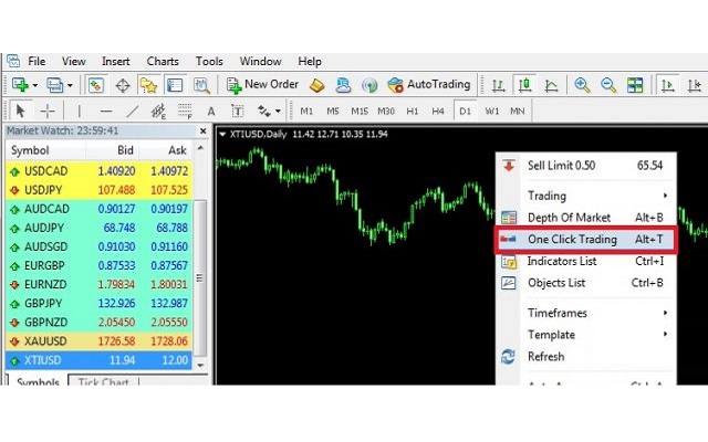 Bấm chọn One Click trading để mở ô giao dịch