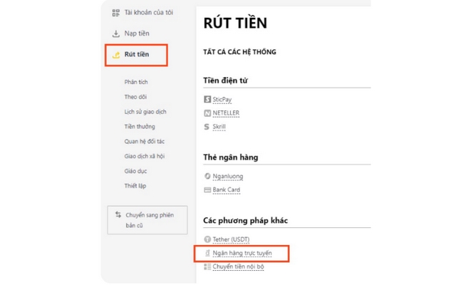 Lựa chọn hình thức rút tiền tại sàn giao dịch Exness