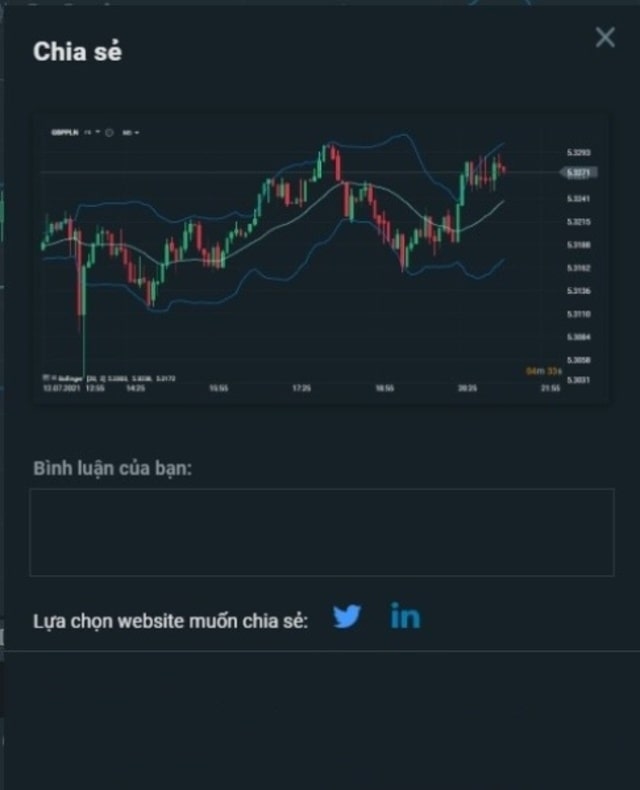 Tính năng này giúp bạn chia sẻ được đồ thị giá của mình lên mạng xã hội để anh em trader cùng thảo luận